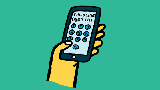 Animation of the Childline phone number 0800 1111 being typed into a phone