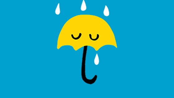 Illustration of an umbrella with rain falling down.